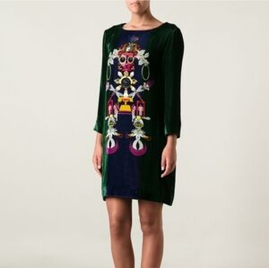 Mary Katranzou Elio Green Velvet Shift Dress Size 4